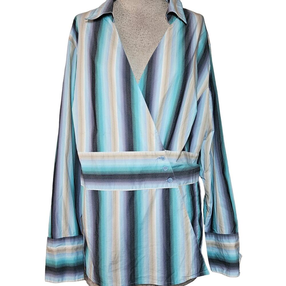 Lane Bryant Striped Long Sleeve Cotton Blend Blouse Size 22